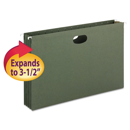 Smead Hanging Pockets with Full-Height Gusset, 1 Section, 3.5" Capacity, Legal Size, Standard Green, 10/Box