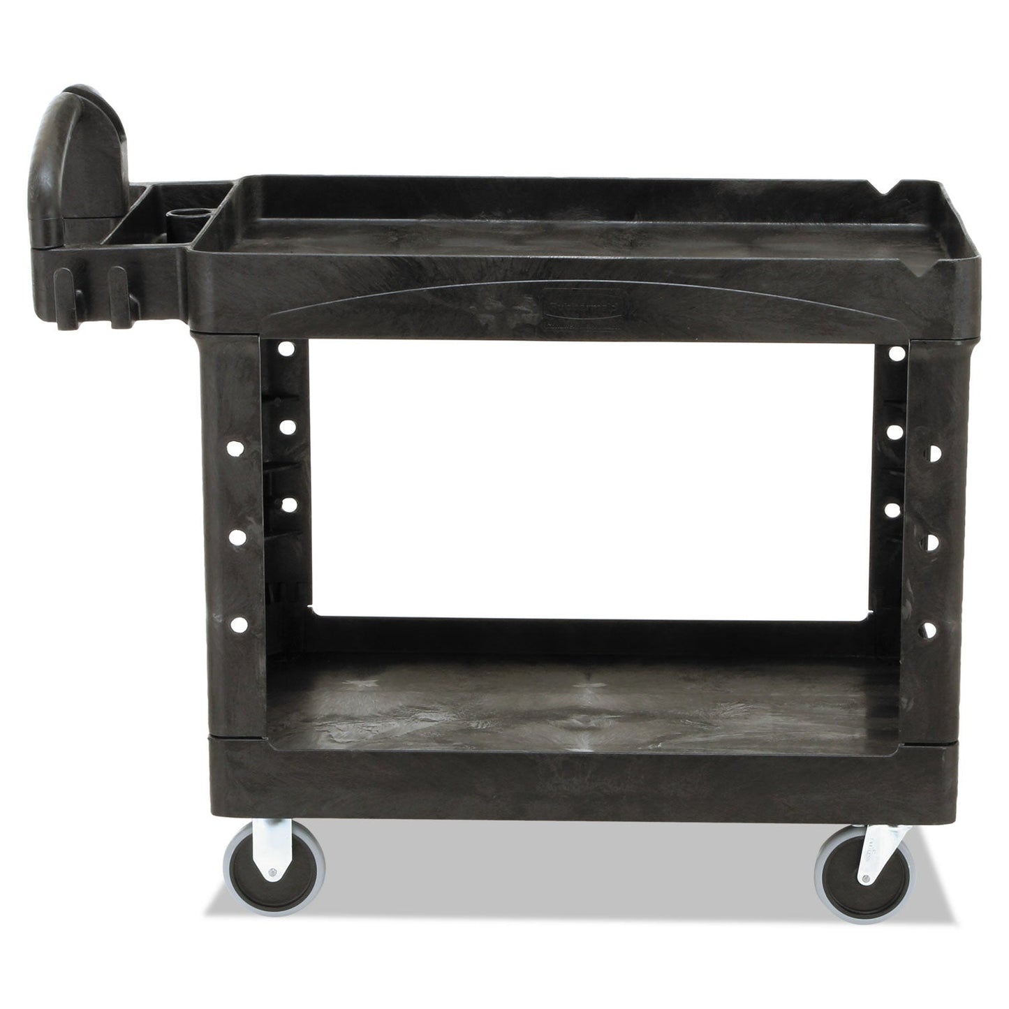 Rubbermaid Heavy-Duty Utility Cart with Lipped Shelves, Plastic, 2 Shelves, 500 lb Capacity, 25.9" x 45.2" x 32.2", Black