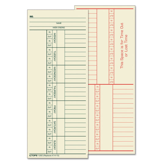 TOPS Time Clock Cards, Replacement for K14-15, Two Sides, 3.38 x 8.25, 500/Box