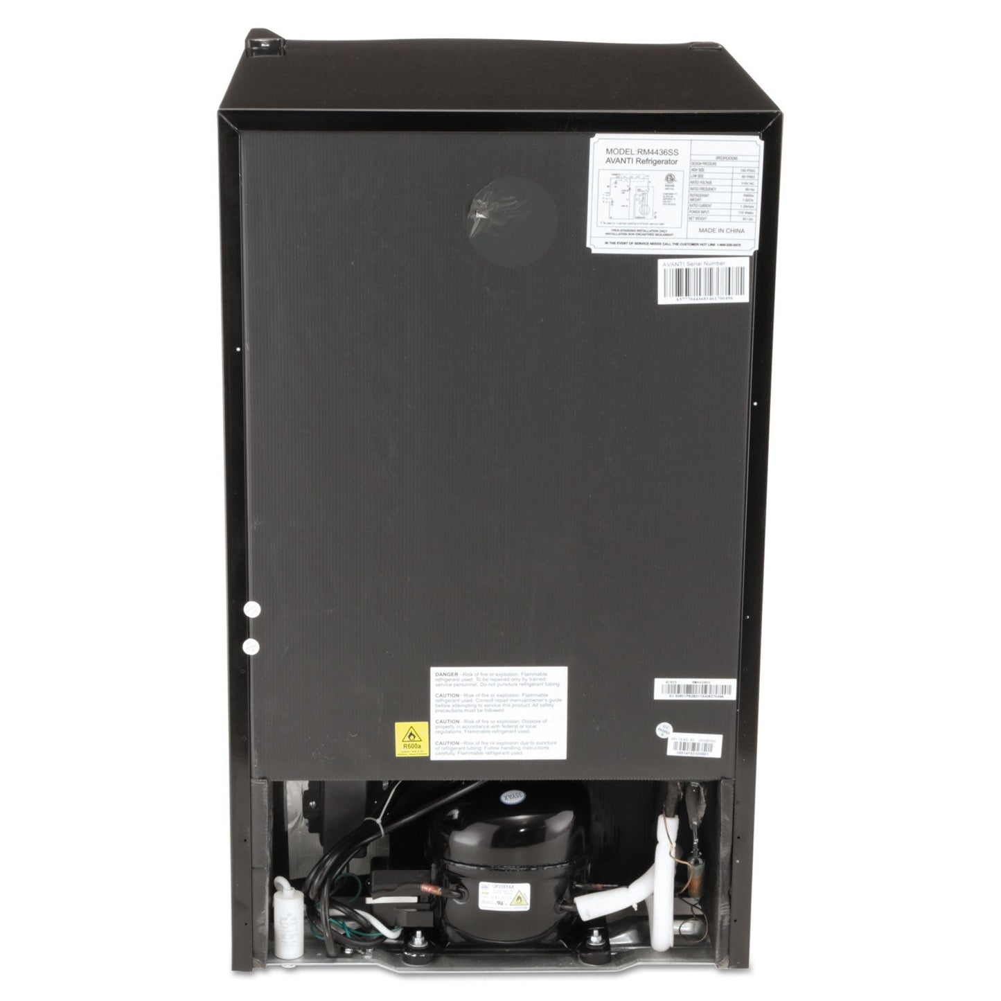 Avanti 4.4 CF Refrigerator, 19 1/2"W x 22"D x 33"H, Black/Stainless Steel