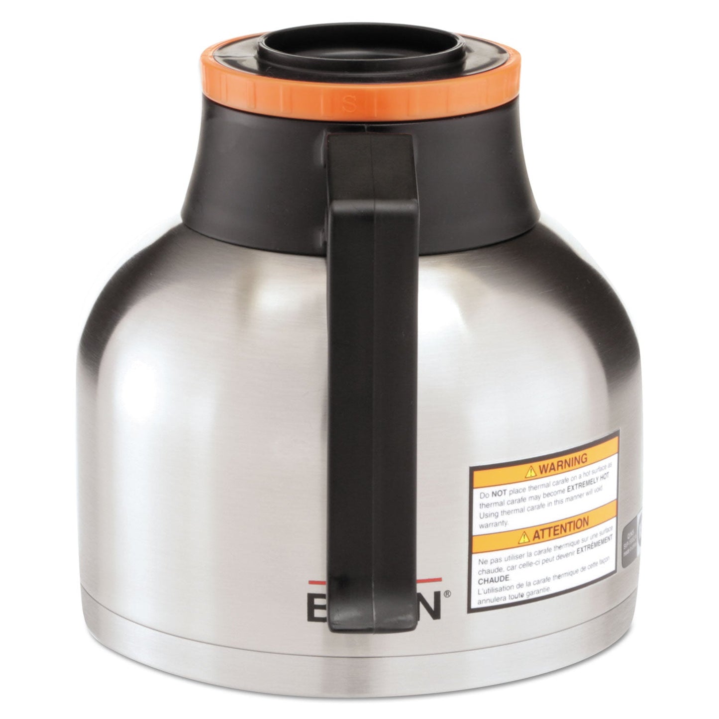 BUNN 1.9 Liter Thermal Carafe, Stainless Steel/Black/Orange (Decaf)