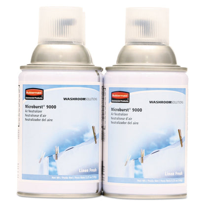 Rubbermaid TC Microburst 9000 Air Freshener Refill, Linen Fresh, 5.3 oz Aerosol Spray, 4/Carton