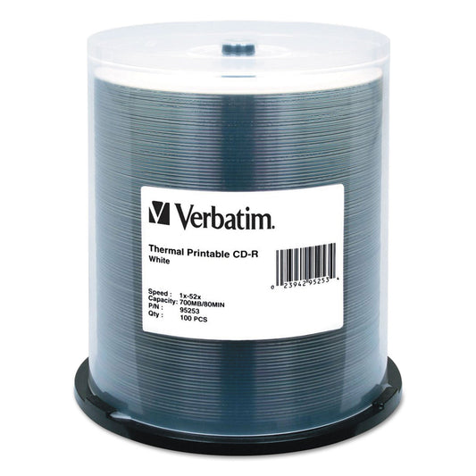 Verbatim CD-R DataLifePlus Printable Recordable Disc, 700 MB/80 min, 52x, Spindle, White, 100/Pack