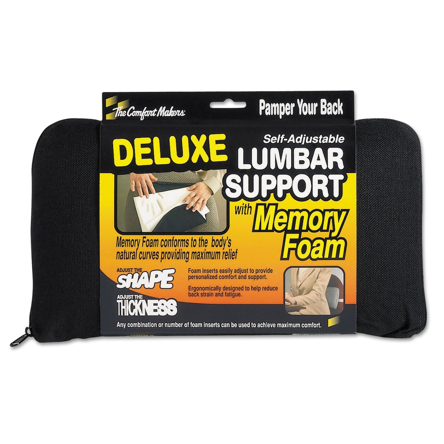 Master Caster The ComfortMakers Deluxe Lumbar Support Cushion, Memory Foam, 12.5 x 2.5 x 7.5, Black