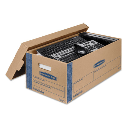 Bankers Box SmoothMove Prime Moving/Storage Boxes, Lift-Off Lid, Half Slotted Container, Small, 12" x 24" x 10", Brown/Blue, 8/Carton