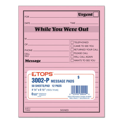 TOPS While You Were Out, One-Sided, 4.25 x 5.5, 1/Page, 50 Forms/Pad, Dozen