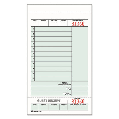 Adams Guest Check Unit Set, Two-Part Carbonless, 6.75 x 4.25, 1/Page, 250/Pack