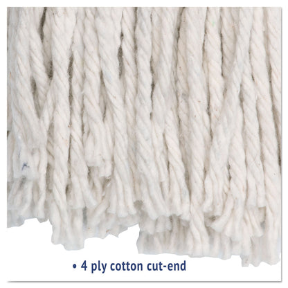 Boardwalk Premium Cut-End Wet Mop Heads, Cotton, 24oz, White, 12/Carton