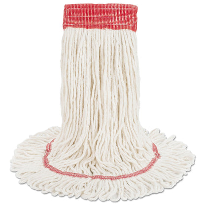 Boardwalk Super Loop Wet Mop Head, Cotton/Synthetic Fiber, 5" Headband, Large Size, White, 12/Carton