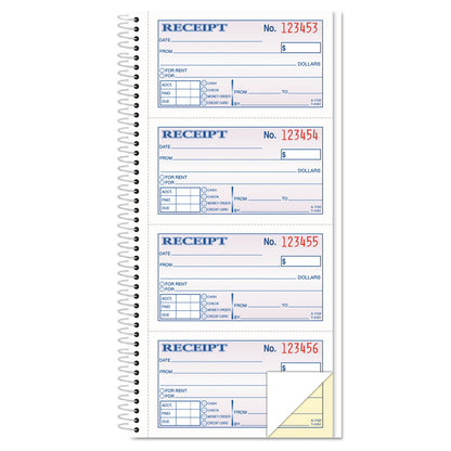 TOPS Money/Rent Receipt Spiral Book, Two-Part Carbonless, 2.75 x 4.75, 4/Page, 200 Forms