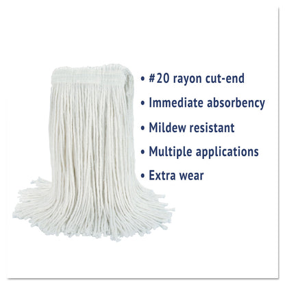 Boardwalk Cut-End Wet Mop Head, Rayon, No. 20, White, 12/Carton