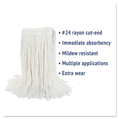 Boardwalk Cut-End Wet Mop Head, Rayon, No. 24, White