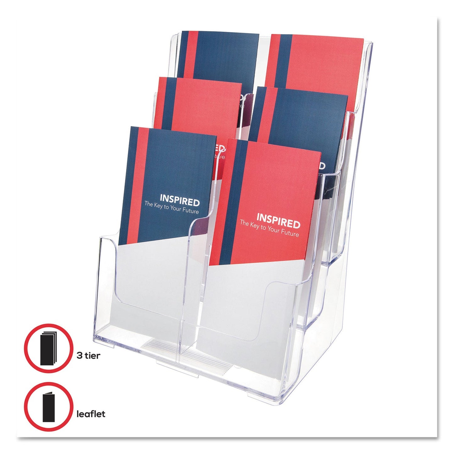 deflecto 6-Compartment DocuHolder, Leaflet Size, 9.63w x 6.25d x 12.63h, Clear
