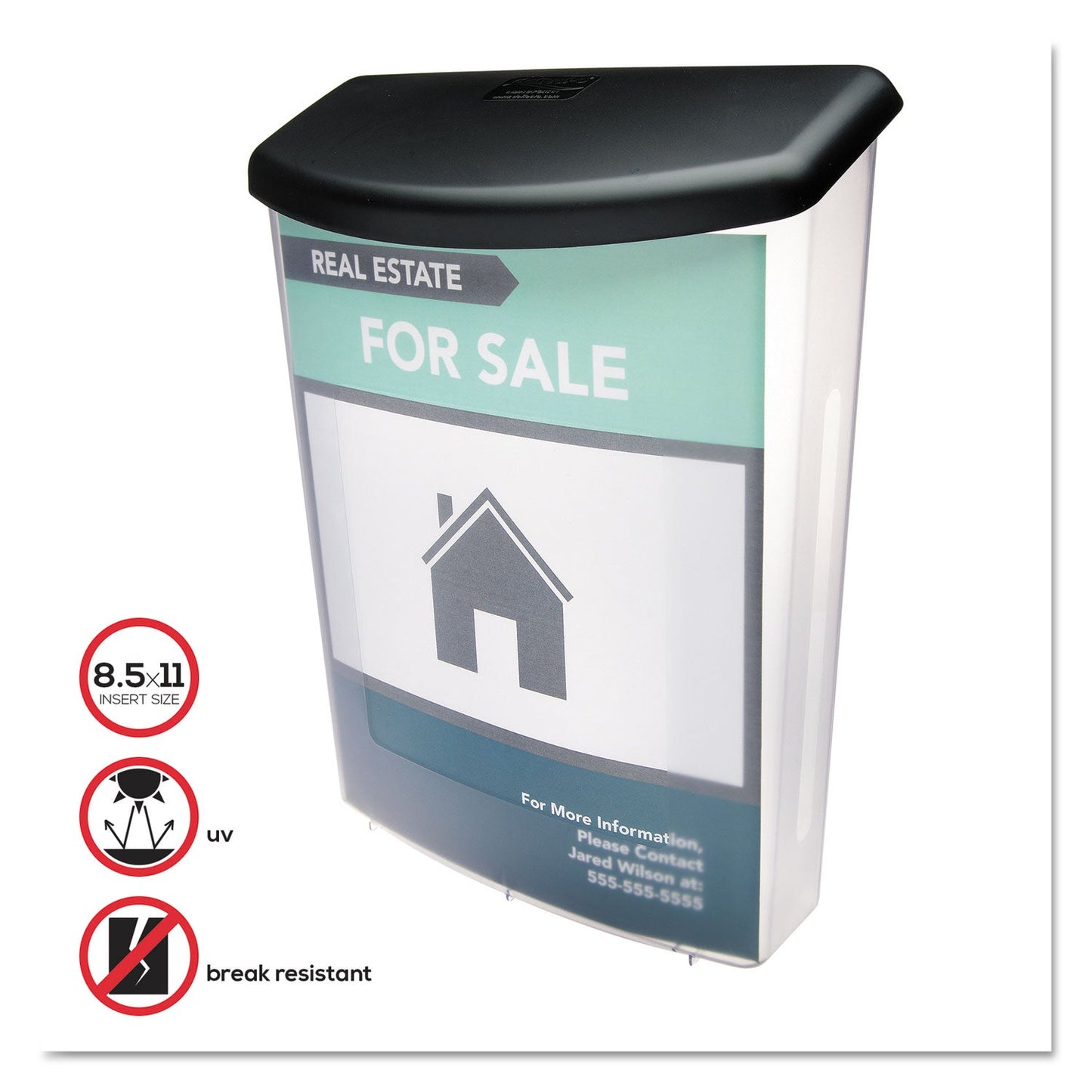deflecto Outdoor Literature Box, 10w x 4.5d x 13.13h, Clear/Black