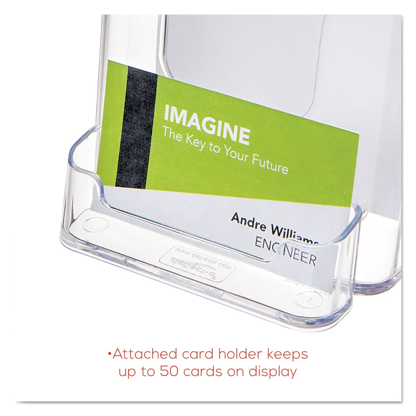 deflecto DocuHolder for Countertop/Wall-Mount w/Card Holder, 4.38w x 4.25d x 7.75h, Clear