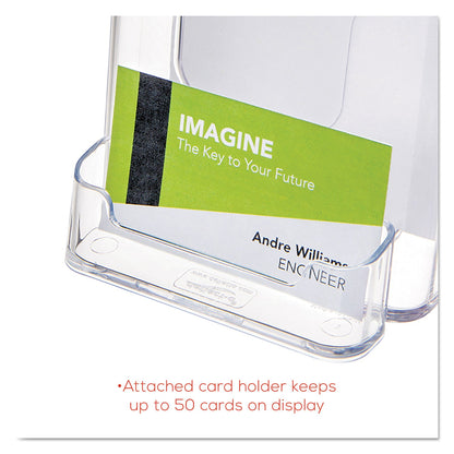 deflecto DocuHolder for Countertop/Wall-Mount w/Card Holder, 4.38w x 4.25d x 7.75h, Clear