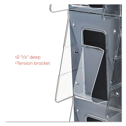 deflecto Stand-Tall 9-Bin Wall-Mount Literature Rack, Mag, 27.5w x 3.38d x 35.63h, Clear/Black