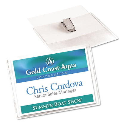 Avery Heavy-Duty Clip-Style Badge Holders, Horizontal, 4 x 3, Clear, 100/Box