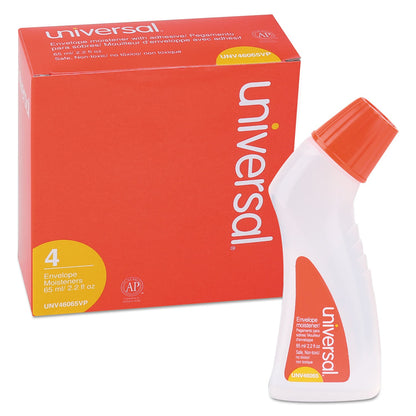 Universal Envelope Moistener with Adhesive, 2.2 oz Bottle, Clear, 4/Pack