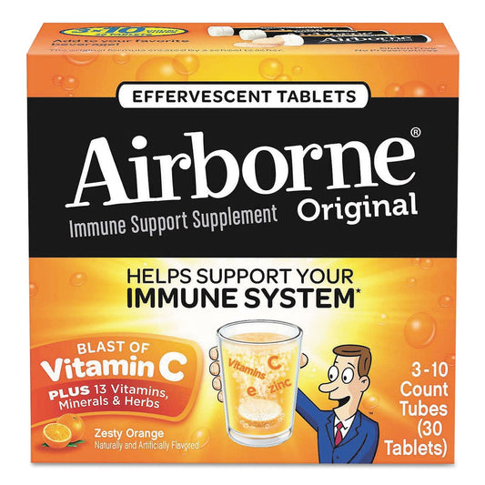 Airborne Immune Support Effervescent Tablet, Zesty Orange, 30/Pack