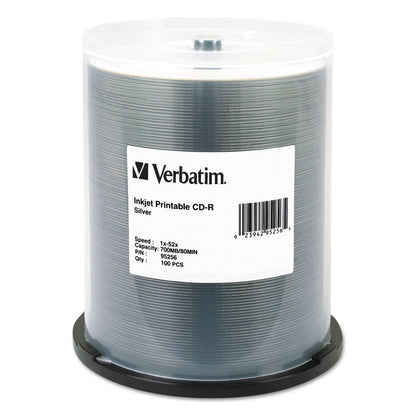 Verbatim CD-R Printable Recordable Disc, 700 MB/80 min, 52x, Spindle, Silver, 100/Pack