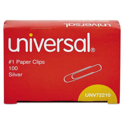 Universal Paper Clips, #1, Smooth, Silver, 100 Clips/Pack, 12 Packs/Carton