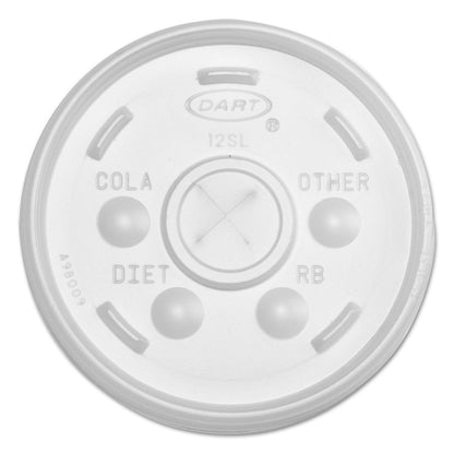 Dart Plastic Lids for Foam Cups, Bowls and Containers, Flat with Straw Slot, Fits 6-14 oz, Translucent, 100/Pack, 10 Packs/Carton