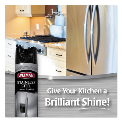 WEIMAN Stainless Steel Cleaner and Polish, 17 oz Aerosol, 6/Carton
