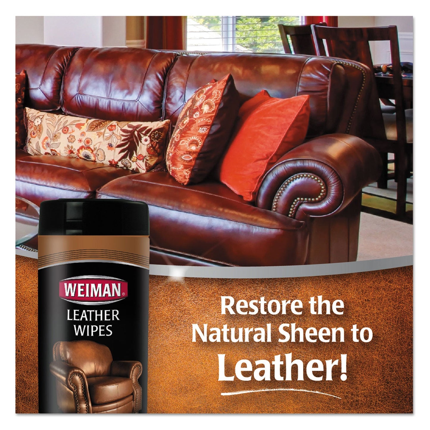 WEIMAN Leather Wipes, 7 x 8, 30/Canister