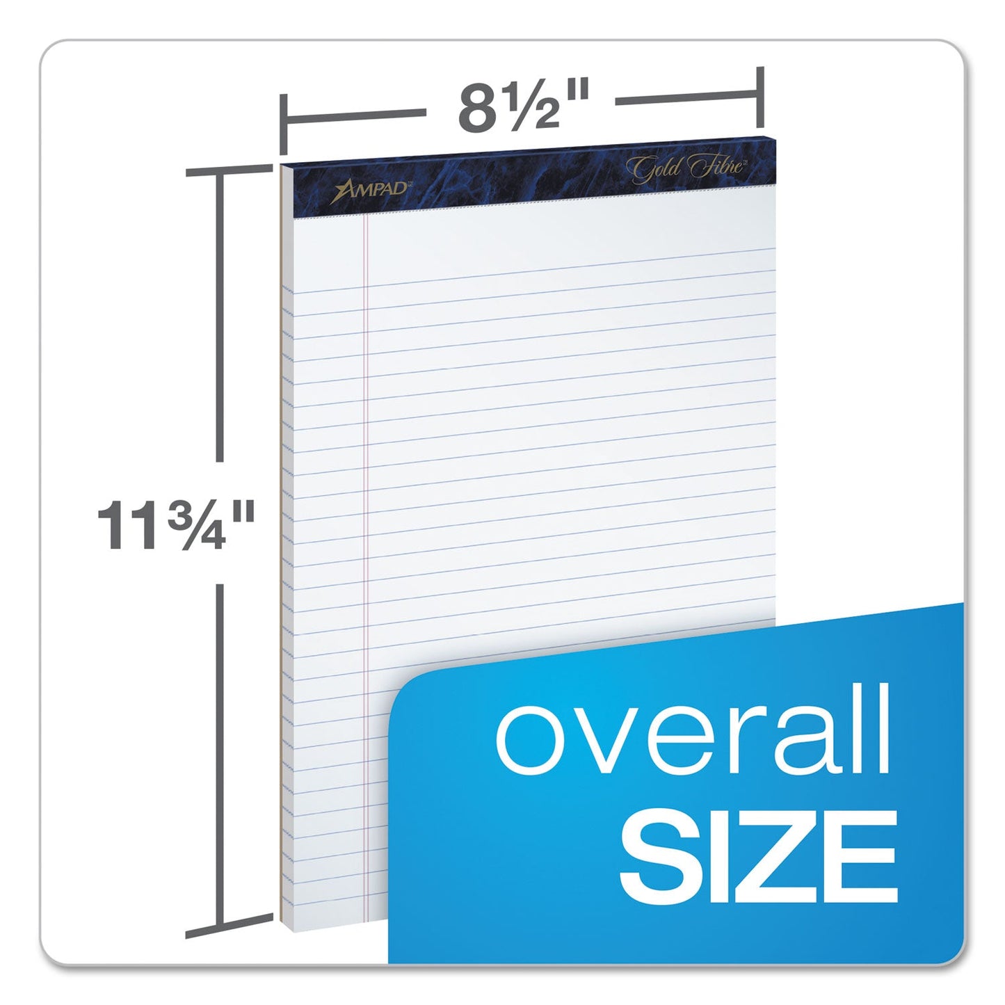 Ampad Gold Fibre Writing Pads, Wide/Legal Rule, 50 White 8.5 x 11.75 Sheets, 4/Pack