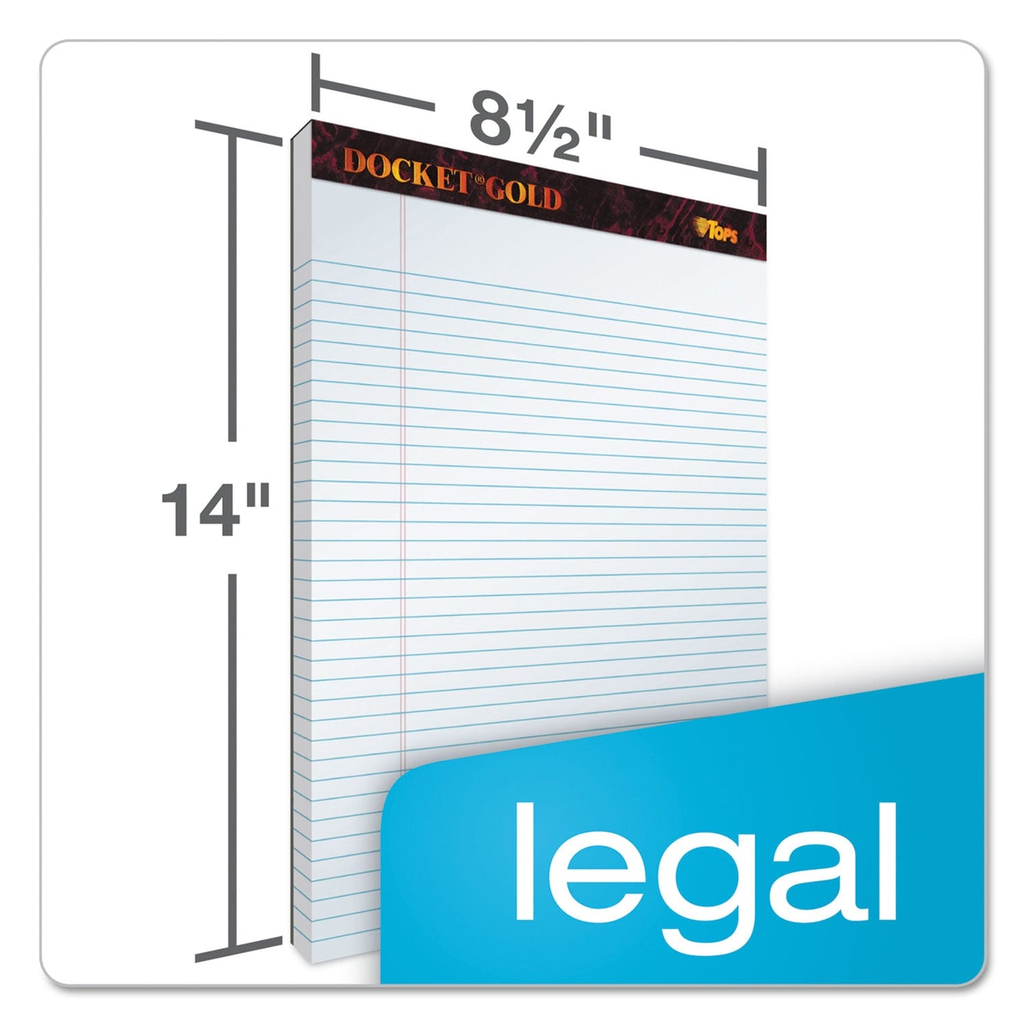 TOPS Docket Gold Ruled Perforated Pads, Wide/Legal Rule, 50 White 8.5 x 14 Sheets, 12/Pack
