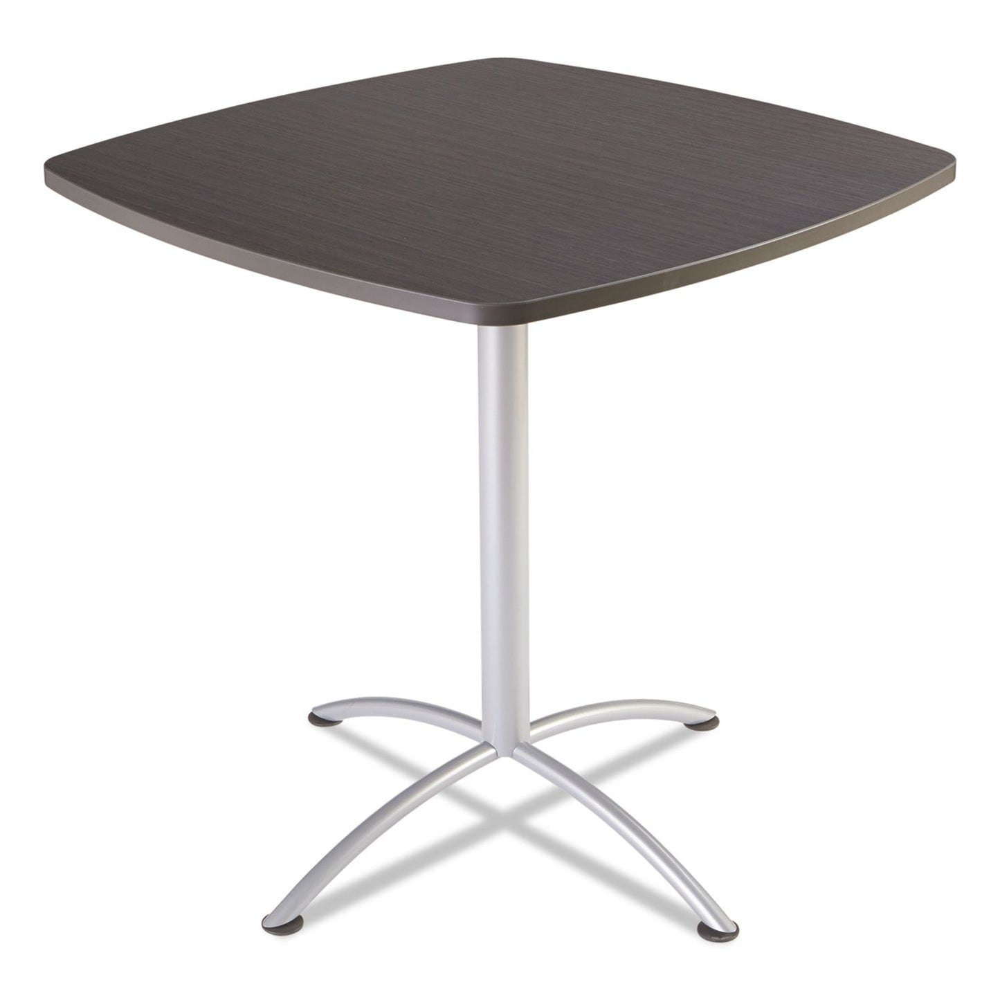 Iceberg iLand Table, Bistro-Height, Square Top, Contoured Edges, 42w x 42d x 42h, Gray Walnut/Silver