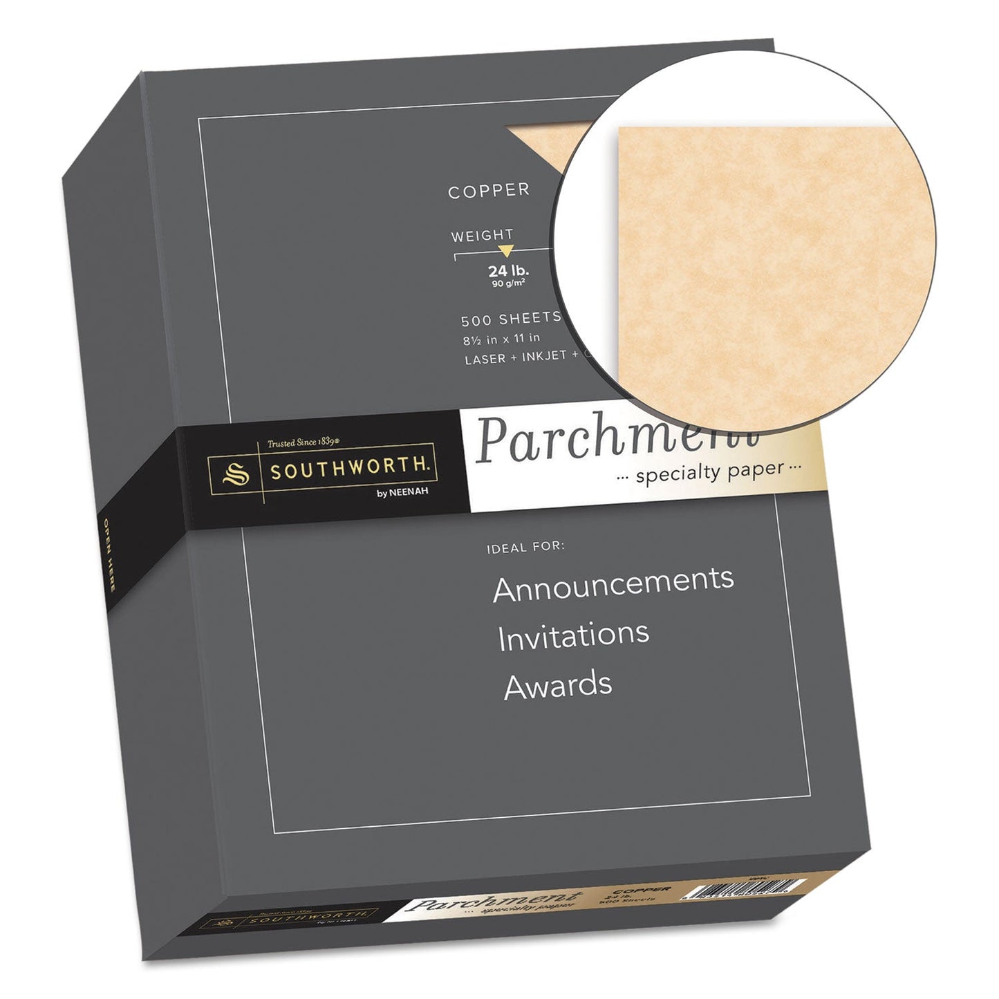 Southworth Parchment Specialty Paper, 24 lb Bond Weight, 8.5 x 11, Copper, 500/Box