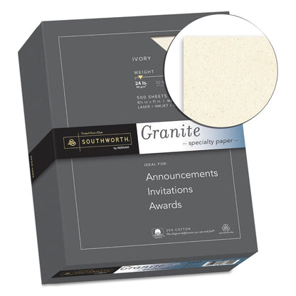 Southworth Granite Specialty Paper, 24 lb Bond Weight, 8.5 x 11, Ivory, 500/Ream