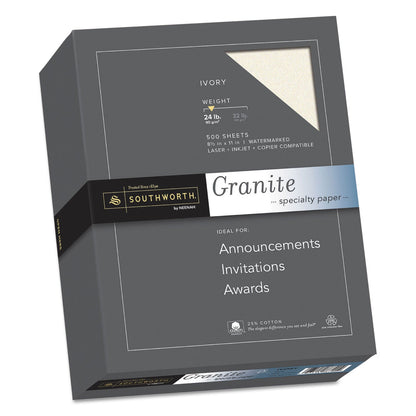 Southworth Granite Specialty Paper, 24 lb Bond Weight, 8.5 x 11, Ivory, 500/Ream