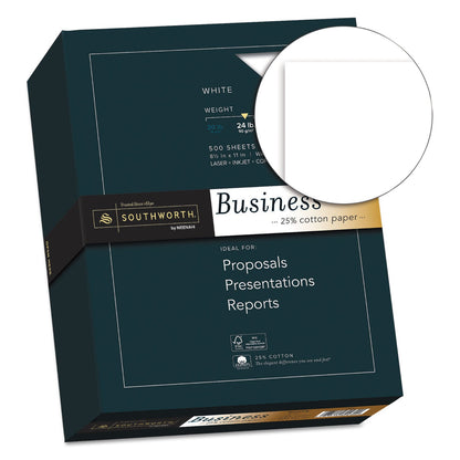 Southworth 25% Cotton Business Paper, 95 Bright, 24 lb Bond Weight, 8.5 x 11, White, 500 Sheets/Ream