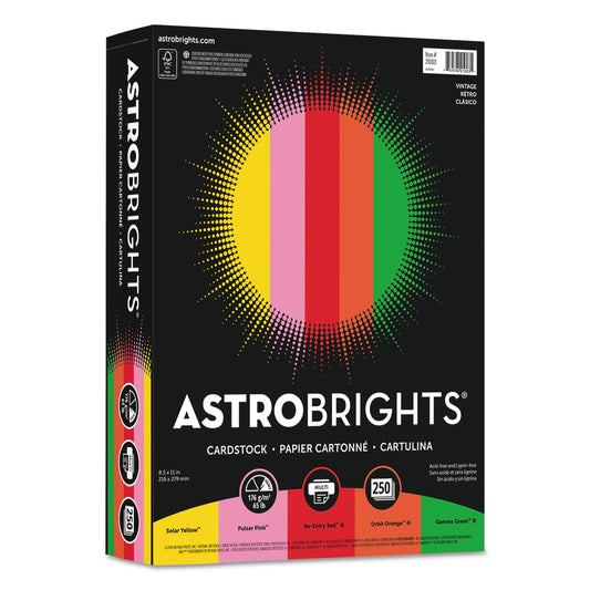 Astrobrights Color Cardstock -"Vintage" Assortment, 65 lb Cover Weight, 8.5 x 11, Assorted, 250/Pack