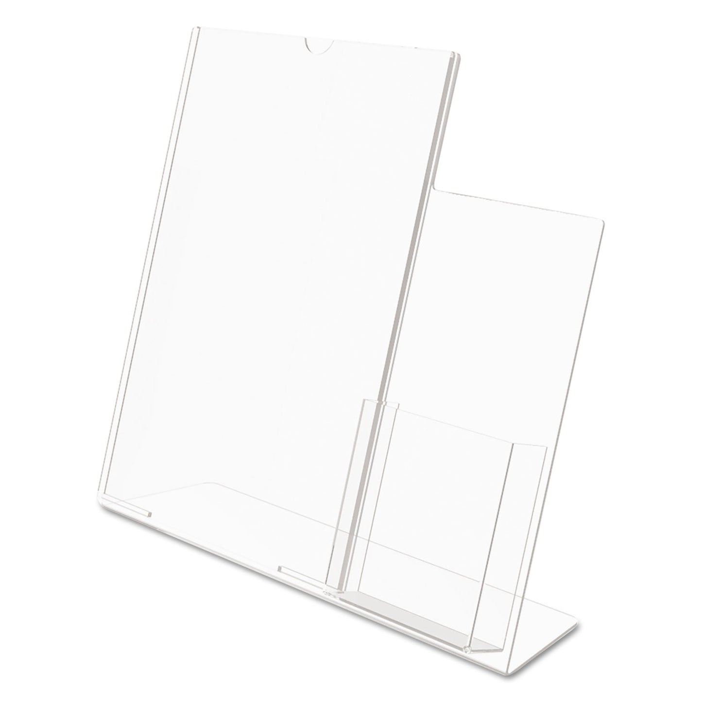 deflecto Superior Image Slanted Sign Holder with Side Pocket, 13.5w x 4.25d x 10.88h, Clear
