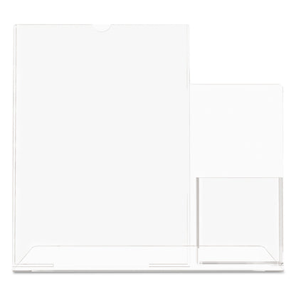 deflecto Superior Image Slanted Sign Holder with Side Pocket, 13.5w x 4.25d x 10.88h, Clear