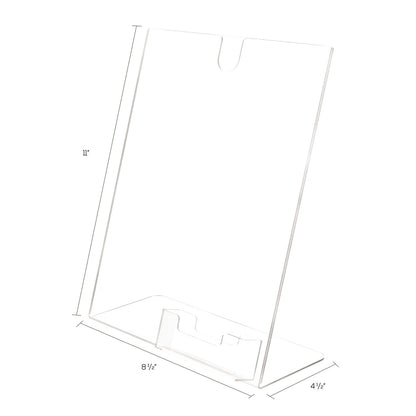 deflecto Superior Image Slanted Sign Holder with Business Card Holder, 8.5w x 4.5d x 11h, Clear