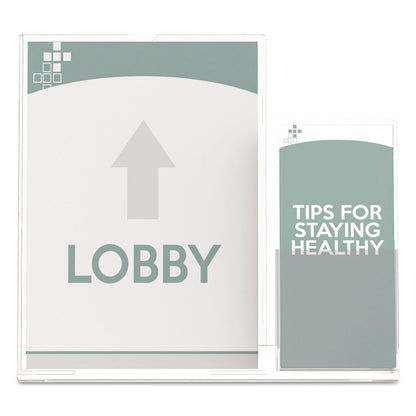 deflecto Superior Image Slanted Sign Holder with Side Pocket, 13.5w x 4.25d x 10.88h, Clear
