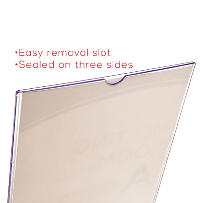 deflecto Superior Image Slanted Sign Holder with Business Card Holder, 8.5w x 4.5d x 11h, Clear