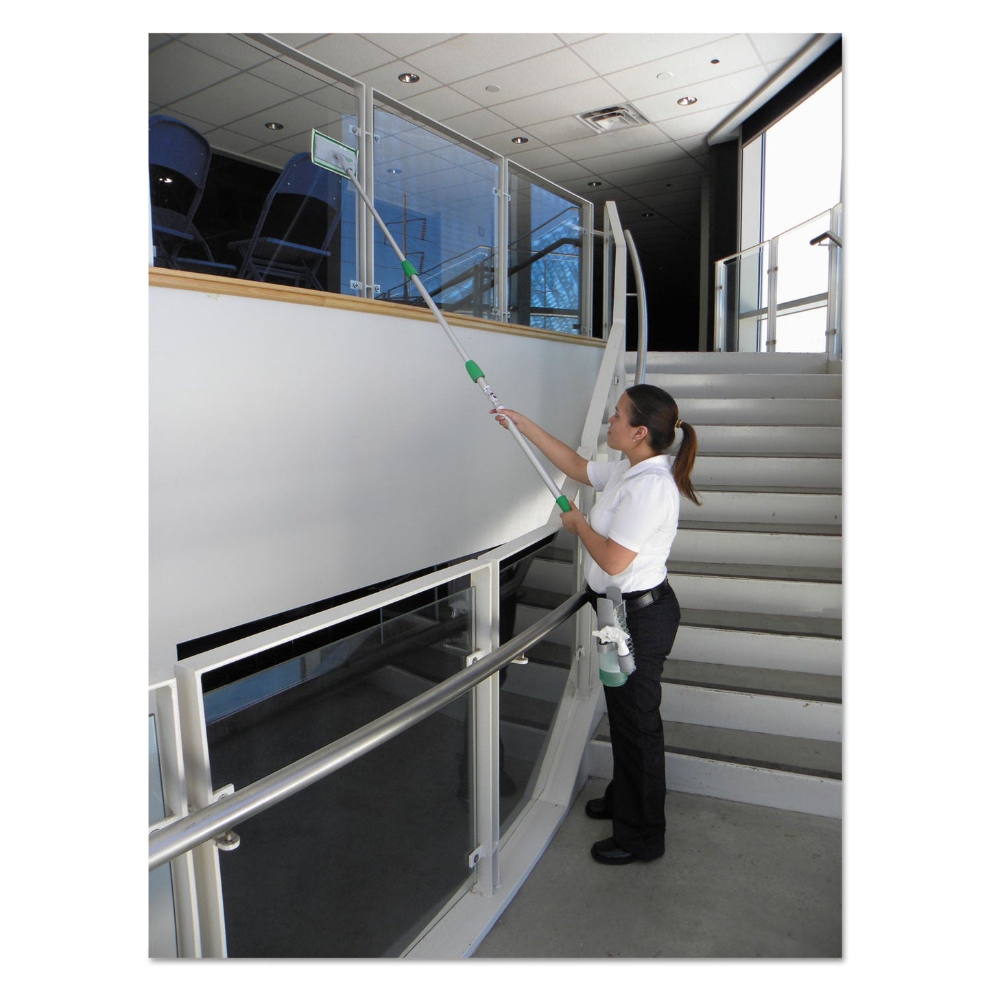 Unger SpeedClean Window Cleaning Kit, 72" to 80", Extension Pole With 8" Pad Holder, Silver/Green