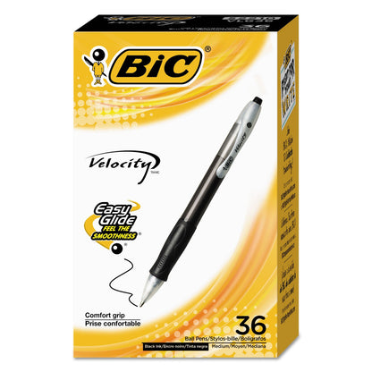 BIC Velocity Easy Glide Ballpoint Pen Value Pack, Retractable, Medium 1 mm, Black Ink, Black Barrel, 36/Pack
