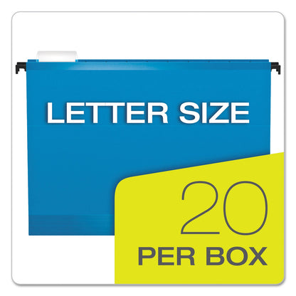 Pendaflex SureHook Hanging Folders, Letter Size, 1/5-Cut Tabs, Blue, 20/Box