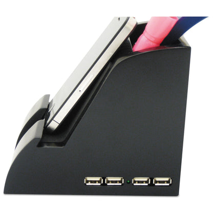 Victor Smart Charge Pencil Cup with USB Charging Hub, Black