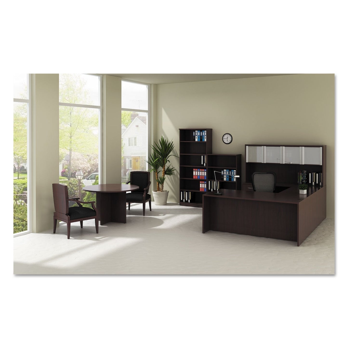Alera Valencia Round Conference Table with Legs, 42" Diameter x 29.5h, Modern Walnut