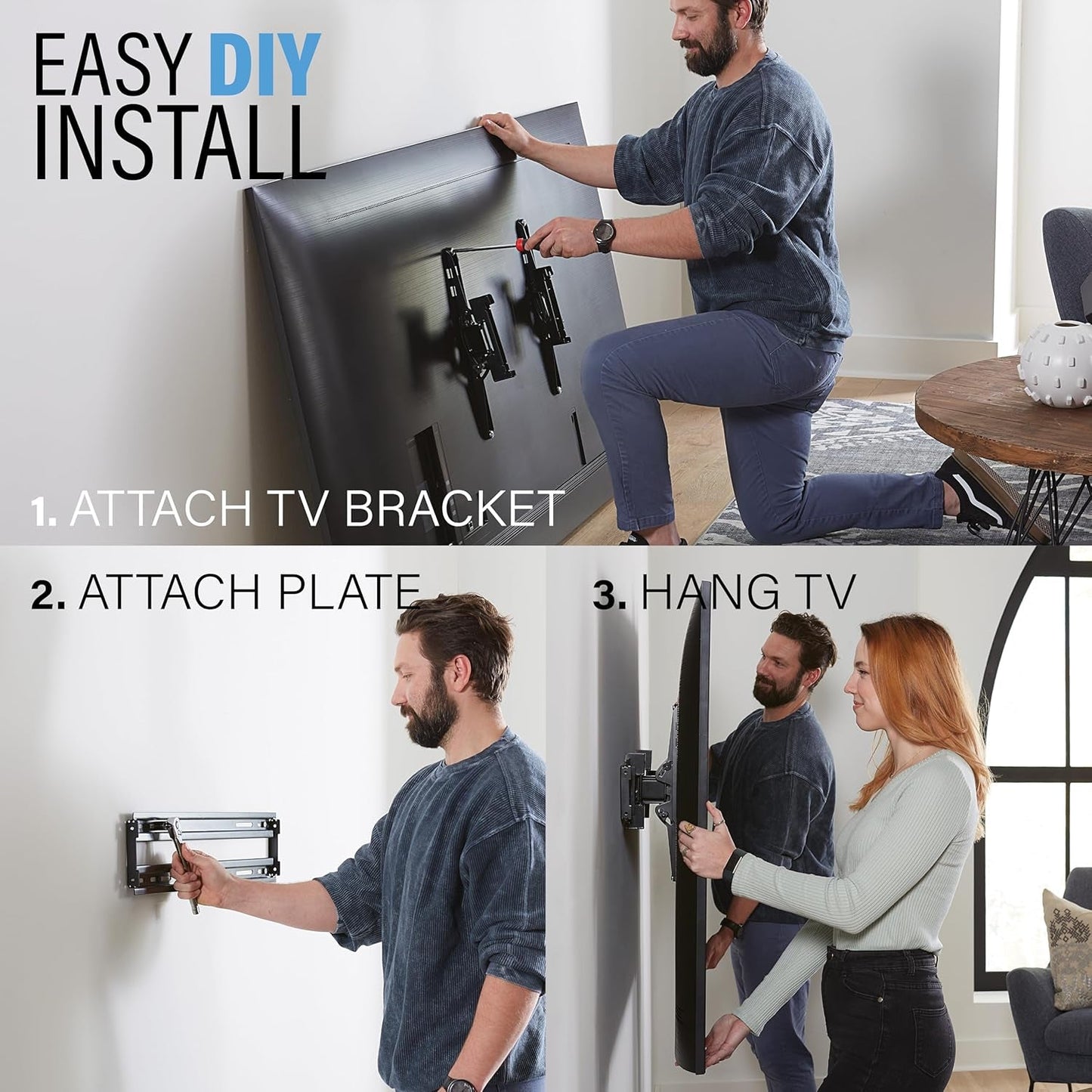 SANUS Extendable Tilting TV Wall Mount for 32”–90” Tvs up to 110 Lbs – 5.2” Extension for Easy Cable Access and Added Tilt, Tool-Free Tilt to Reduce Glare, Low Profile Design