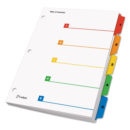 Cardinal OneStep Printable Table of Contents and Dividers, 5-Tab, 1 to 5, 11 x 8.5, White, Assorted Tabs, 1 Set
