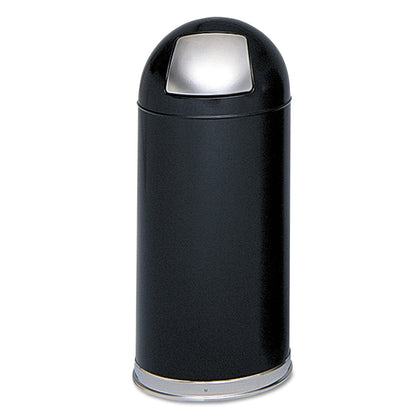 Safco Dome Receptacle with Spring-Loaded Door, Round, Steel, 15 gal, Black